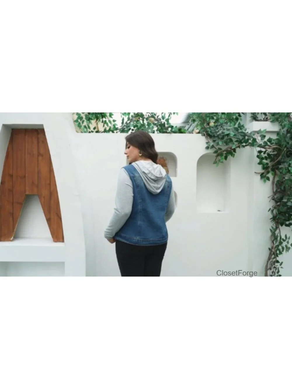 Plus Size Denim Jacket with Drawstring Hoodie Button Up